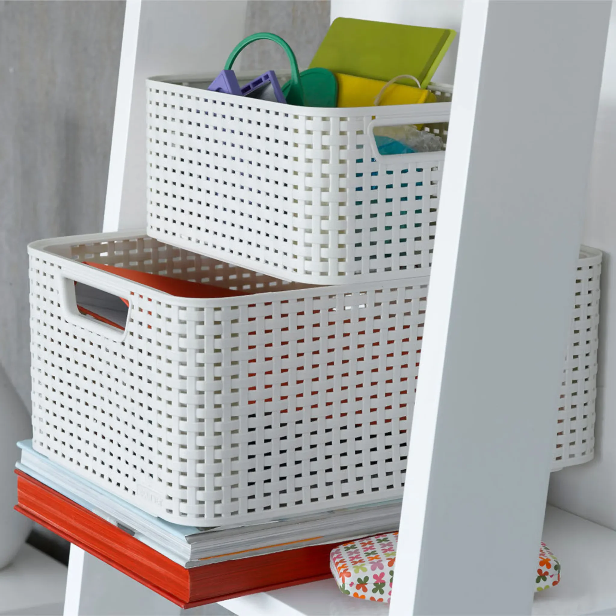 Aufbewahrungskorb STYLE2 S – Rattan-Optik, creme, ca. 28 × 19 × 13 cm